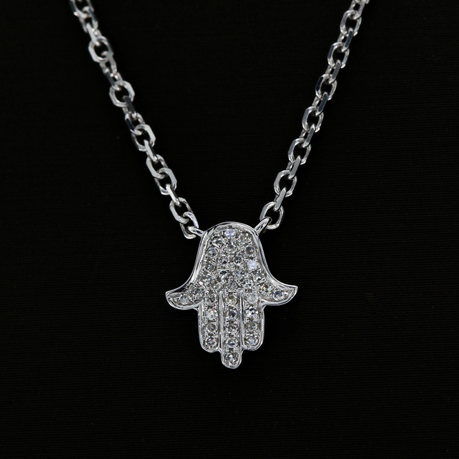 1JDP122079 Diamond Hamsa Pendant with Necklace
